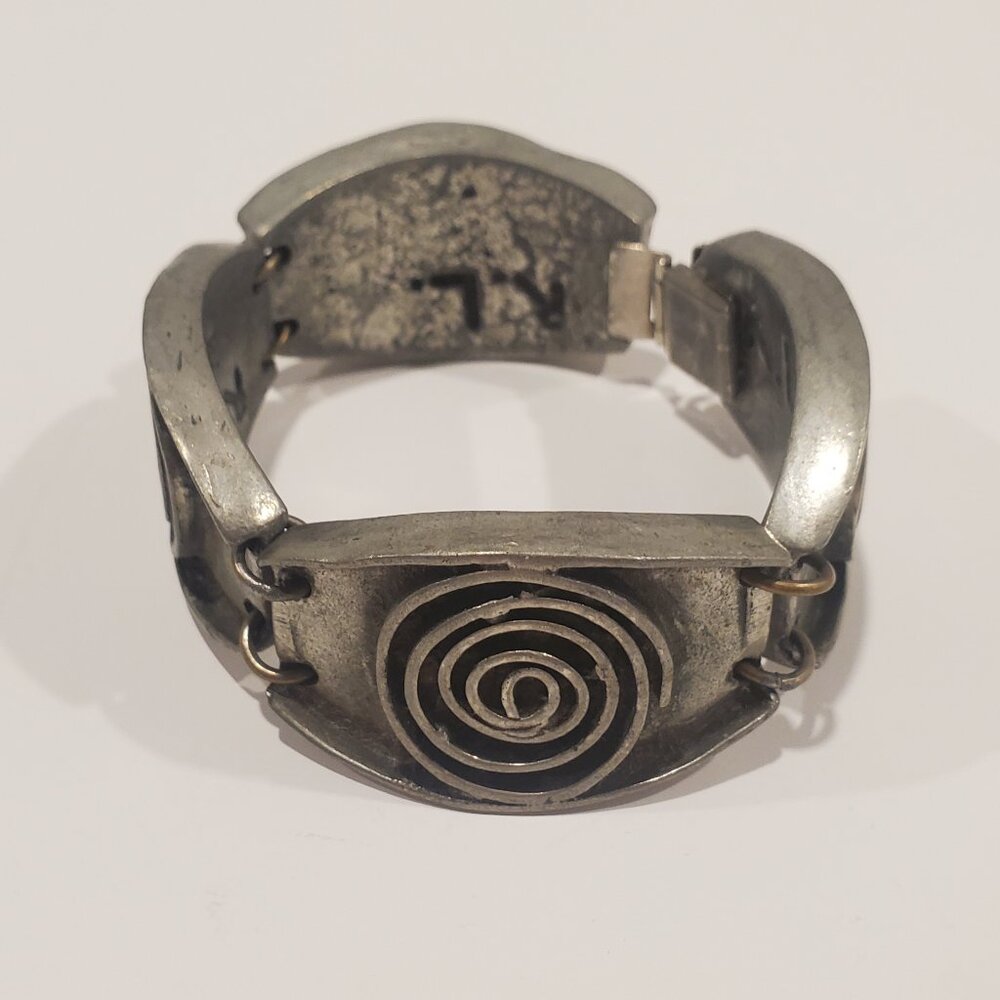 SPECIAL FIND * Vintage ROBERT LARIN Brutalist Bracelet Pewter Silver Eye Panels